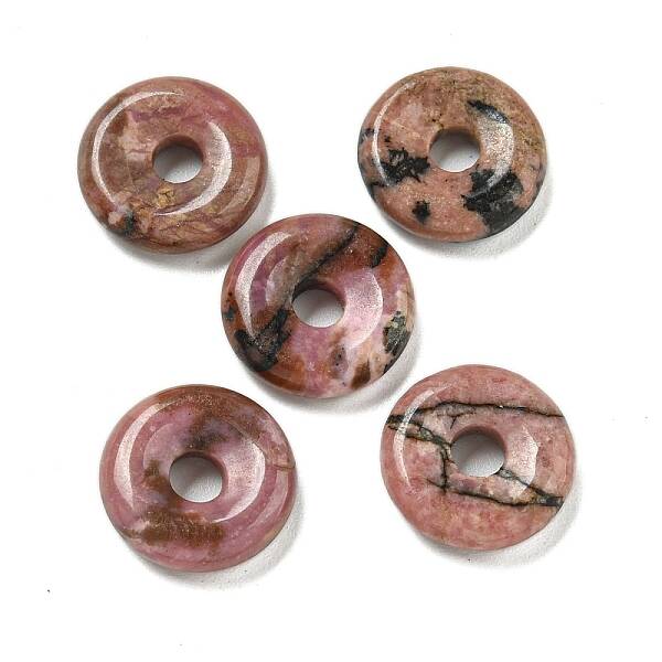 Natural Rhodonite Donut/Pi Disc Charms