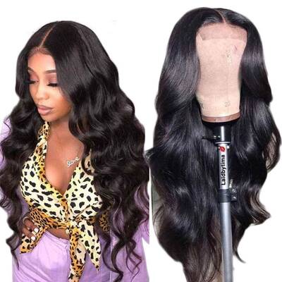 Glueless Body Wave 4x4 Closure Wig Natural Black Human Hair 180% 250% Density