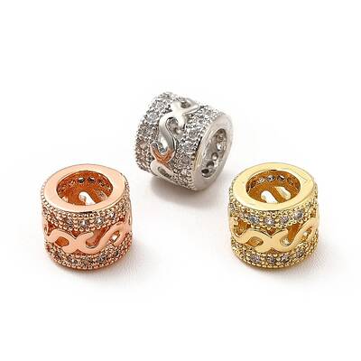 Rack Plating Brass Micro Pave Clear Cubic Zirconia European Beads