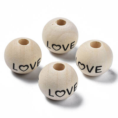 Printed Natural Wood European Beads