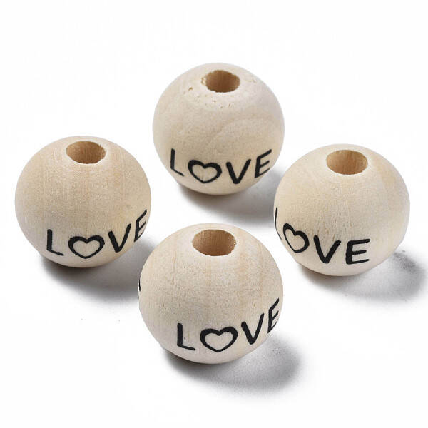 Printed Natural Wood European Beads