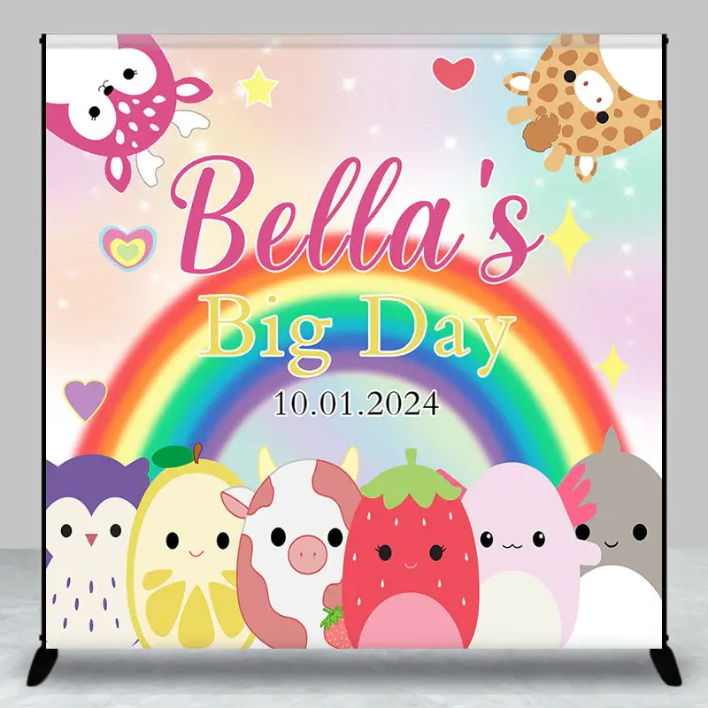 Rainbow Animal Fruit Heart Custom Birthday Backdrop - Aperturee