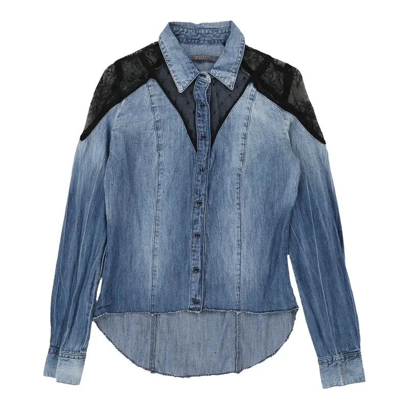 Guess Lace Denim Shirt - Small Blue Cotton