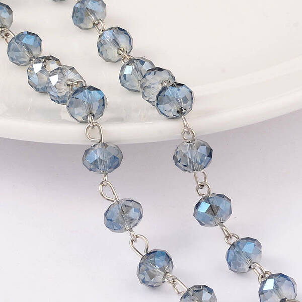 Faceted Rondelle Handmade Electroplate Glass Beads Chains