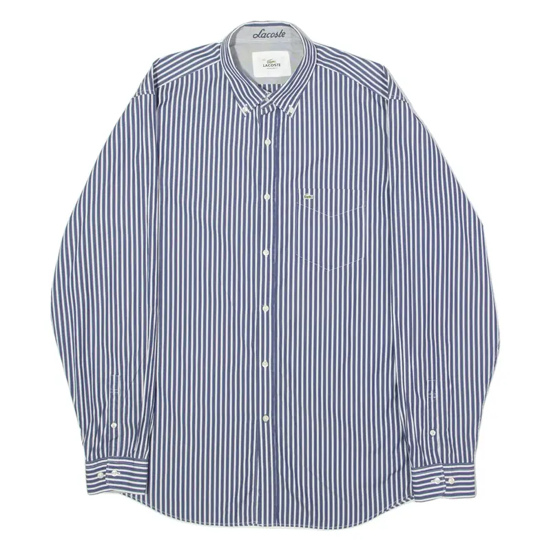 LACOSTE Mens Shirt Blue Striped Long Sleeve XL