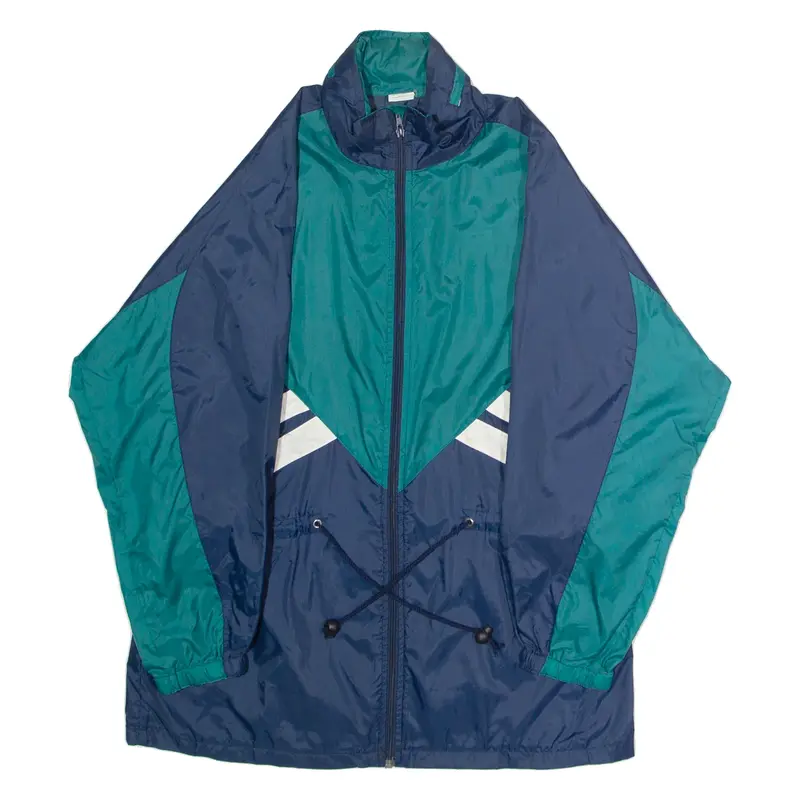 GALERI METIN Mens Rain Jacket Blue 90s Hooded Colourblock M