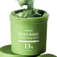 P.CALM Holy Basil Bubble Deep Mask – Holy Basil & Carbonated Water for Cleansing Pores & Blackheads, Korean Clay to Bubble ...