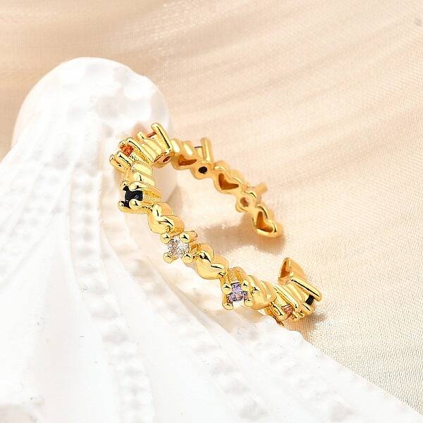 Brass Micro Pave Cubic Zirconia Cuff Rings for Women