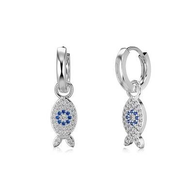 Fish 925 Sterling Silver Micro Pave Cubic Zirconia Leverback Earrings for Woman