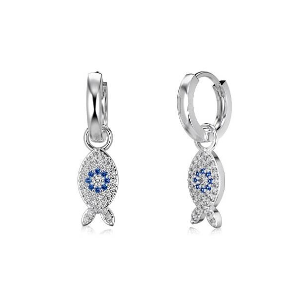 Fish 925 Sterling Silver Micro Pave Cubic Zirconia Leverback Earrings for Woman