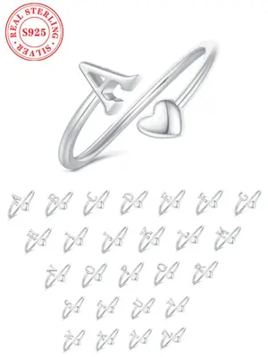 S925 Sterling Silver Fashion Letter A-Z Ring, Fashion Jewelry for Party, Daily Clothing Decor, Trendy All-match & Exquisite J...