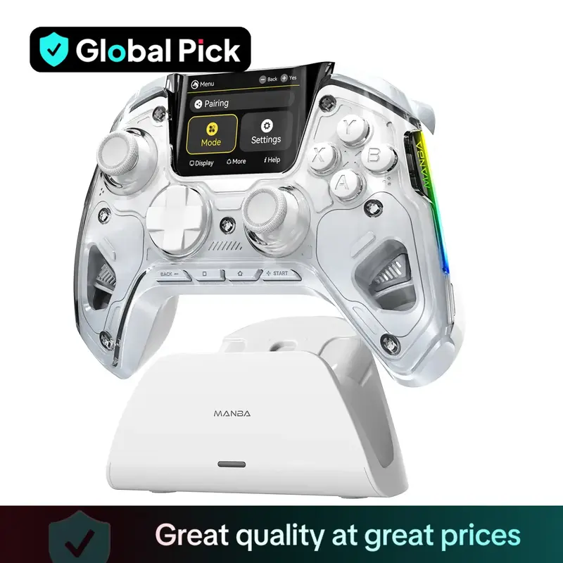 FIEHDUW Wireless Gaming Controller, Rechargeable Gamepad with RGB Lighting, USB Remappable Buttons Mobile Gaming Controller f...