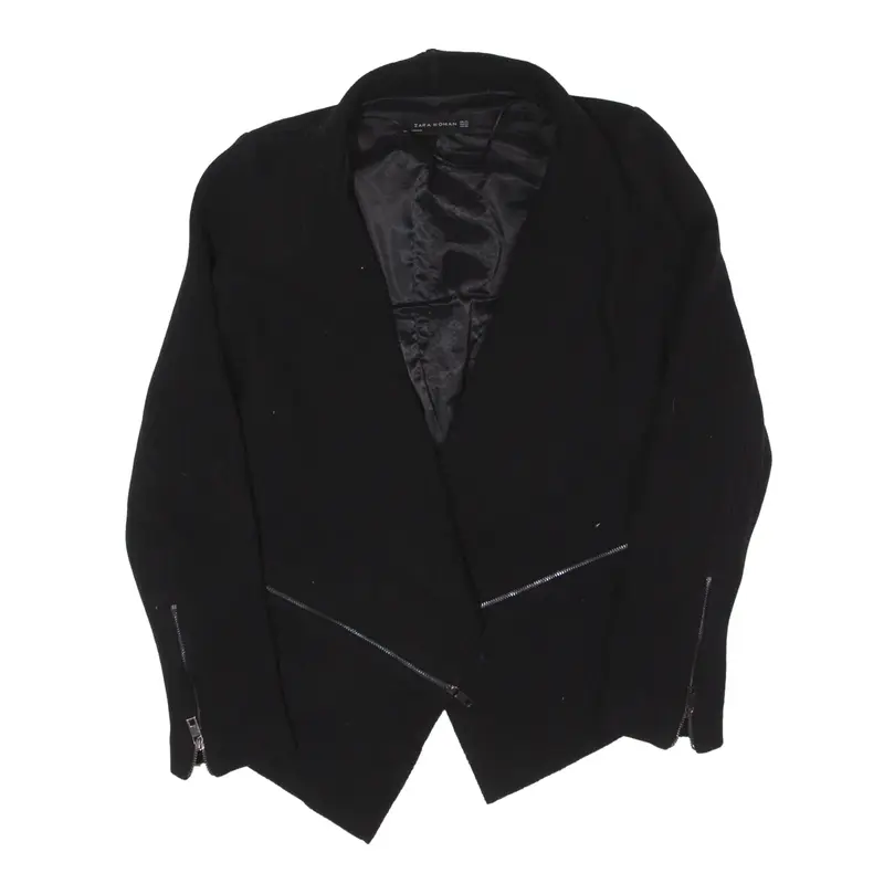 ZARA Zipper Detail Jacket Black Wool Womens XS