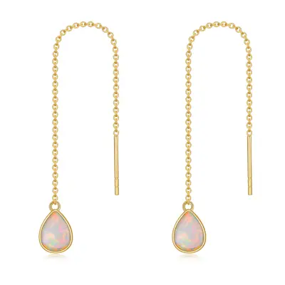 14K Gold Opal Drop Shape Drop Earrings