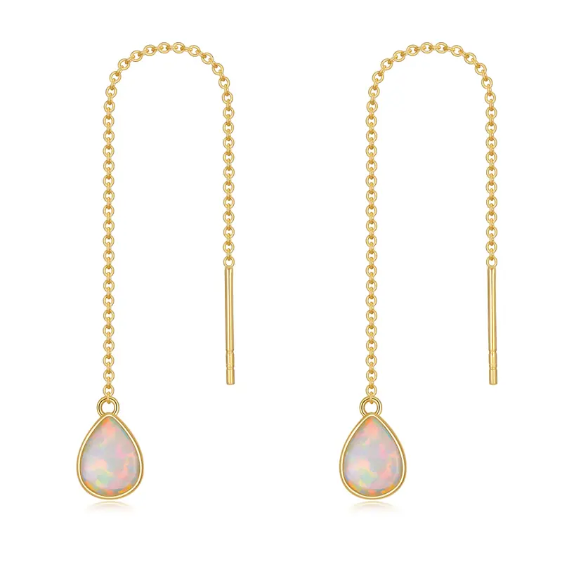 14K Gold Opal Drop Shape Drop Earrings