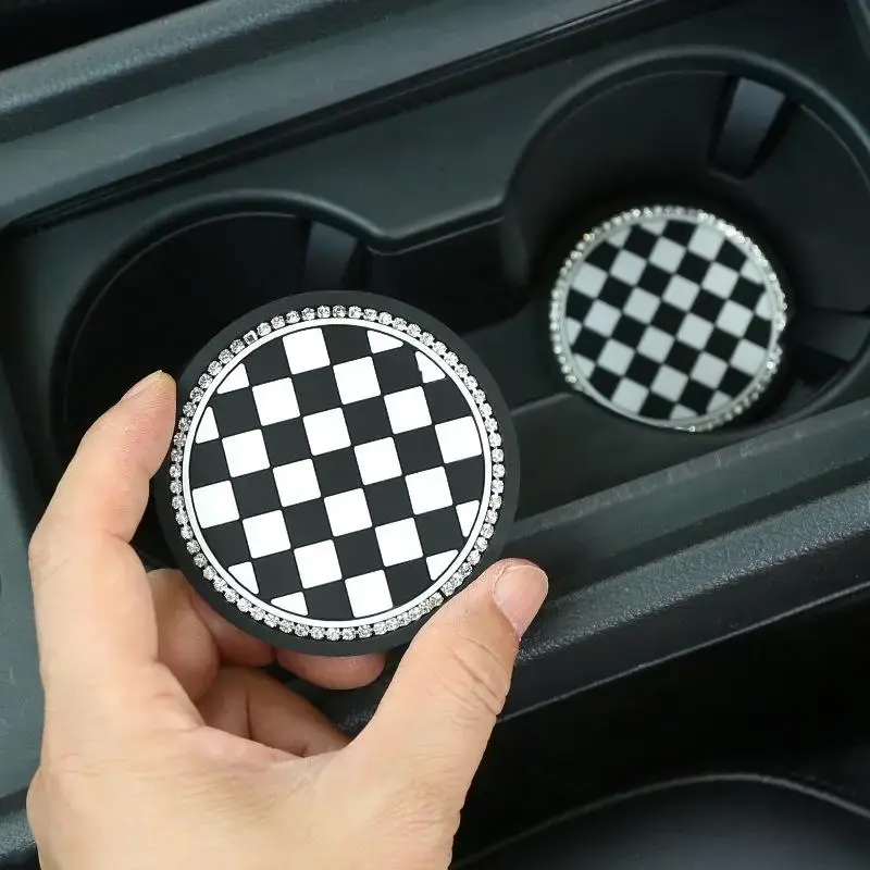 Creative Checkerboard Pattern Car Coaster, Anti-slip Cup Holder Coaster, Universal PVC Anti-slip Pad, Auto Interior Accessori...