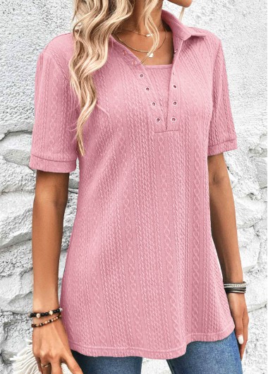 Modlily Pink Eyelet Short Sleeve T Shirt - M