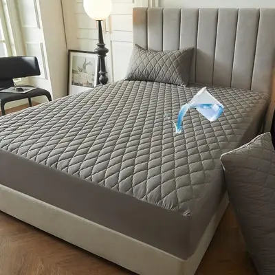 Solid Color Quilted Fitted Sheet without Pillowcase & Insert, Soft Comfortable Waterproof Mattress Protector, Bedroom Decor, ...