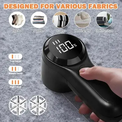 2600mAh Fabric Lint Gripper, Rechargeable Lint Remover, Electric Portable Sweater Remover, 3 Speed, 6 Blades, Digital LED Dis...