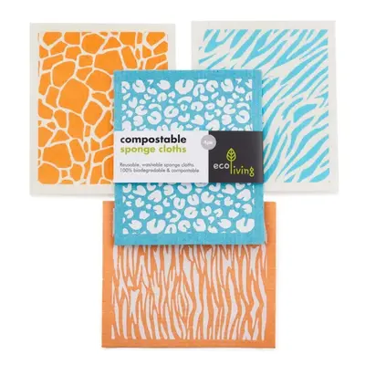 Compostable Sponge Cleaning Cloths | Size: 4 Pack | Color: Animals