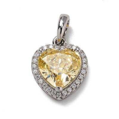 925 Sterling Silver Pave Yellow Cubic Zirconia Pendants
