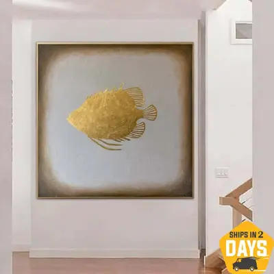 Huge Gold Fish Paintings On Canvas Abstract Gold Fish Canvas Wall Art Gold Fish Original Fish Wall Art Fine Art Canvas Art | ...