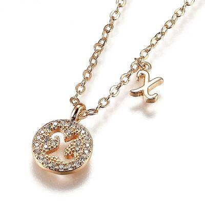 Brass Micro Pave Clear Cubic Zirconia Double Letter Pendant Necklaces