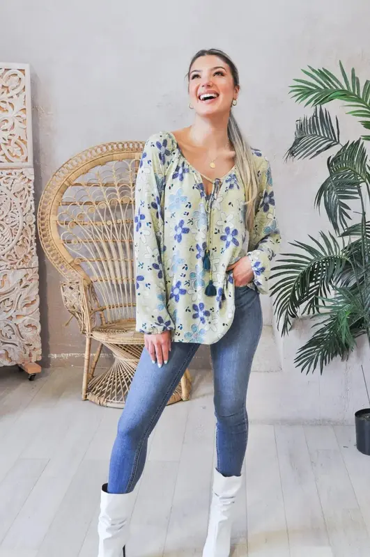 Simple Peasant Top - Upycyled | SIZE: S/M | Color: Earth tones