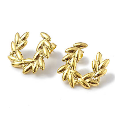 Ion Plating(IP) 304 Stainless Steel Olive Branch Wreath Stud Earrings for Women