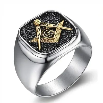 Sterling Silver Two-tone Freemason Signet Ring for Men