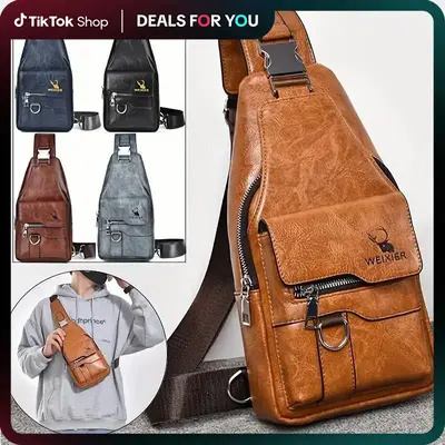 Men's New PU Leather Vintage Casual Simple Chest Bag, Crossbody Large Capacity Multi-compartment Waterproof Premium Men's Cro...