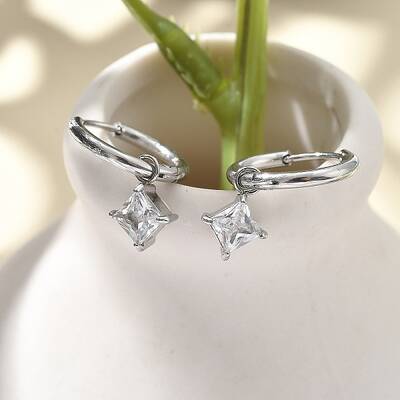 304 Stainless Steel Micro Pave Cubic Zirconia Hoop Earrings
