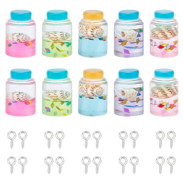 CHGCRAFT 30pcs Glass Bottle Wishing Bottle Charms with Conch Shells Screw Eye Pin Peg Bails for DIY Crafts Hanging Keychain B...