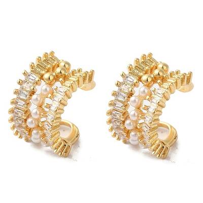 Brass Micro Pave Clear Cubic Zirconia Cuff Earrings