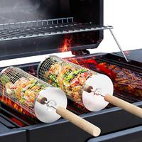 Ivtivfu Rolling Grill Baskets (2PCS), Removable Wooden Handle, Nesting Design, 304 Stainless Steel, Heavy Duty Grilling Cage ...
