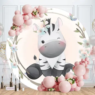 Aperturee Black White Horse Round Baby Shower Backdrop