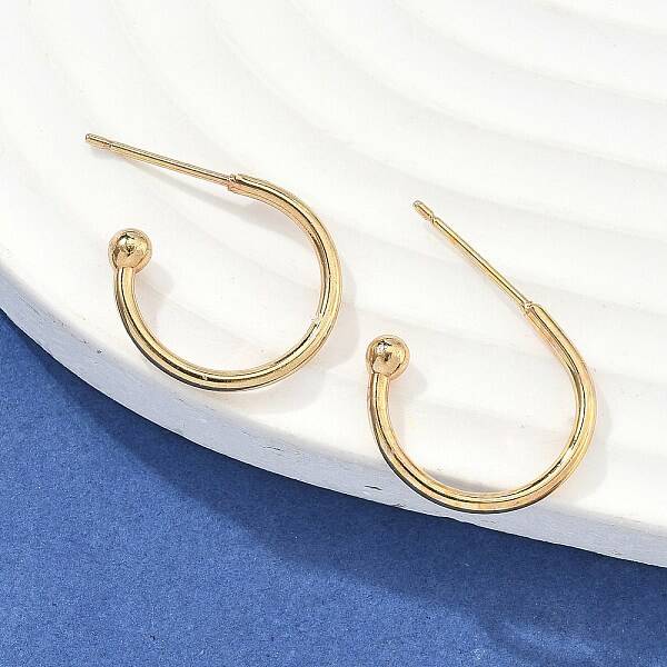 304 Stainless Steel C-shaped Hoop Circle Ball Stud Earrings