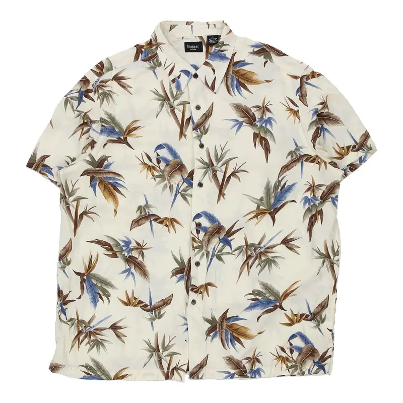 Haggar Graphic Hawaiian Shirt - XL Beige Viscose