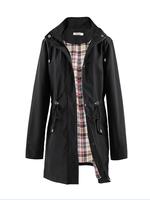 Women's Solid Color Drawstring Zip Up Hooded Trench Coat, Casual Breathable Basic Long Sleeve Waterproof Windproof Outerwear ...