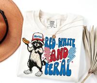 Comfort Colors Comfort Colors Red White And Feral Shirt,Funny USA Shirt, Funny Raccoon Shirt , 4th Of July Feral PNG, Hotdog ...