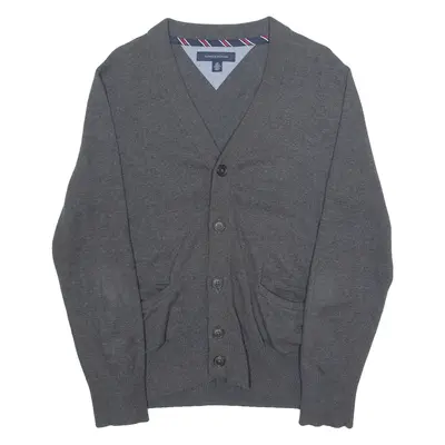 TOMMY HILFIGER Mens Cardigan Grey V-Neck Tight Knit S