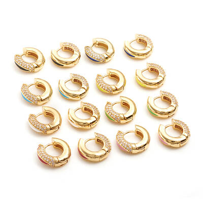 Brass Micro Pave Clear Cubic Zirconia Huggie Hoop Earrings