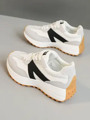 Women's Fashionable Lace Up Platform Sneakers, Casual Comfortable Breathable Sports Running Shoes, All-match Basic Shoes for ...