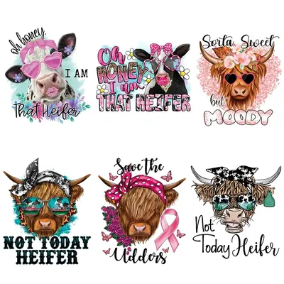 Cute Cow Pattern Heat Transfer Sticker, 6pcs DIY Heat Press Sticker For Clothes, Sewing Accessories Heat Transfer Sticker For...