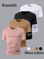 Men's Letter Print Round Neck Tee, Regular Fit Casual Short Sleeve T-shirt, Men's Summer Clothing for Daily Wear,  Graphic Te...