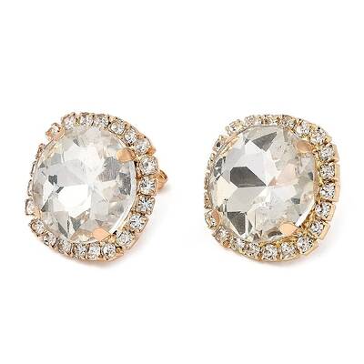 Clear Glass Flat Round Stud Earrings
