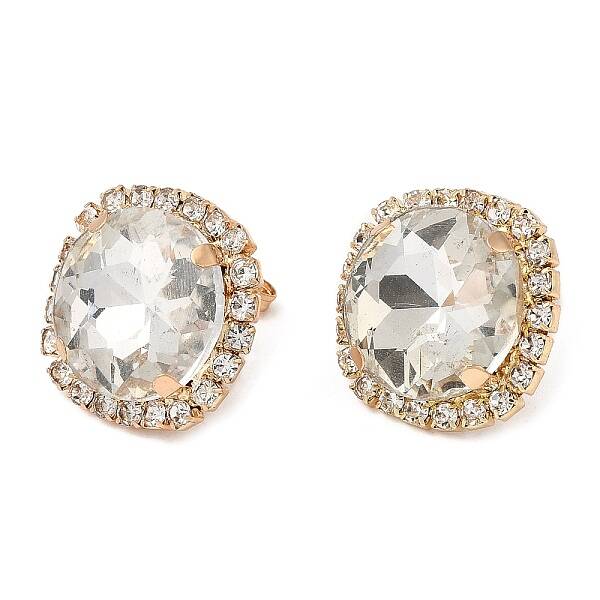 Clear Glass Flat Round Stud Earrings