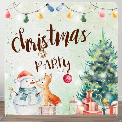 Aperturee Fox Snowman Christmas Tree Tension Fabric Backdrop | Xmas Backdrop | Christmas Photo Backdrop | Christmas Backdrops...