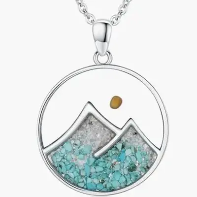 Sterling Silver with White Gold Plated Turquoise Mountains Mustard Seeds Pendant Necklace