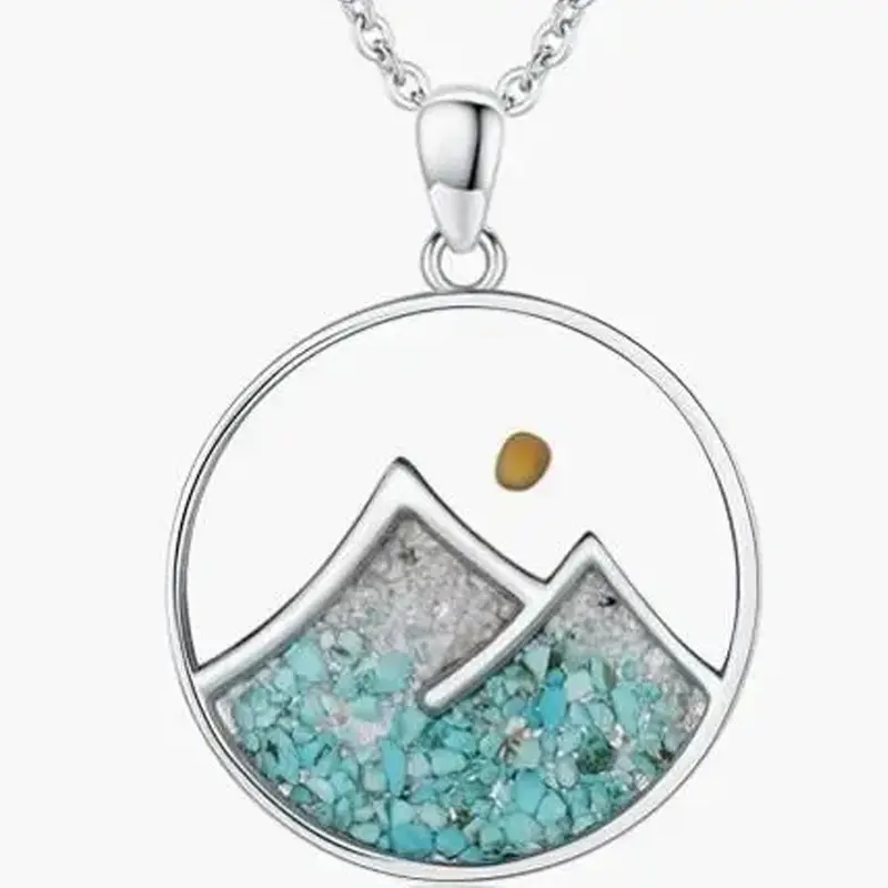 Sterling Silver with White Gold Plated Turquoise Mountains Mustard Seeds Pendant Necklace